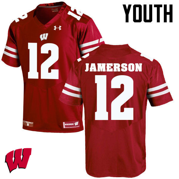 Wisconsin Badgers Youth #12 Natrell Jamerson NCAA Under Armour Authentic Red College Stitched Football Jersey SX40D21CQ